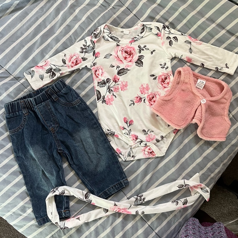 Brand New PatPat Vest, Onesie, Ribbon, and Jeans 0–3m